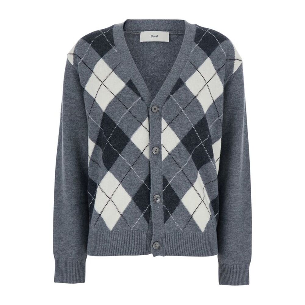 Dunst Women V-Neck Argyle Cardigan With Diamond Motif In Gray Wool Men